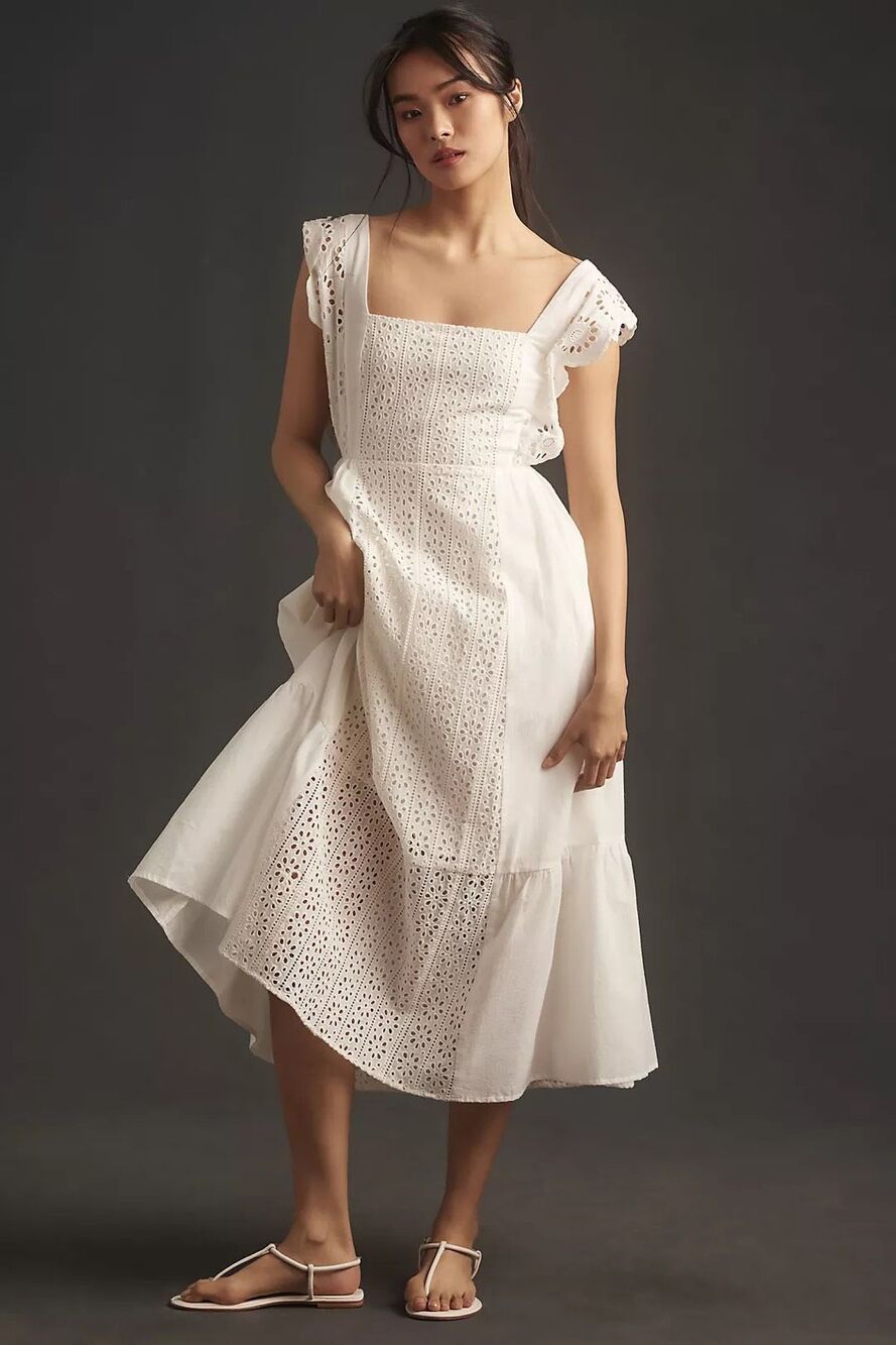 NWOT Flawed English Factory x Anthropologie Square-Neck Eyelet Midi Dress Small